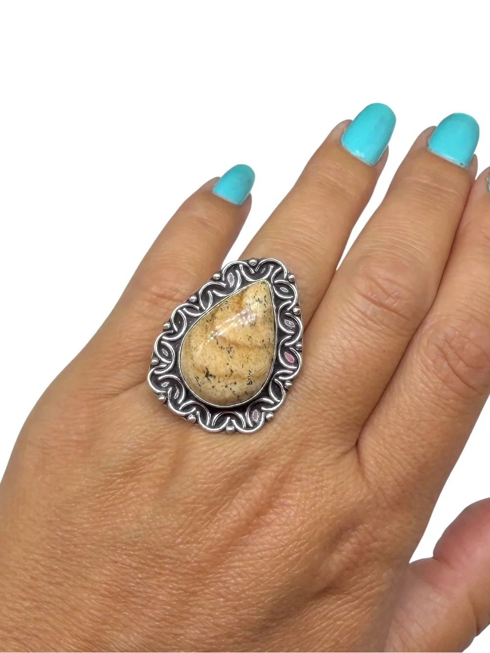 Picture Jasper Ring Size 7 925 Sterling Silver Overlay